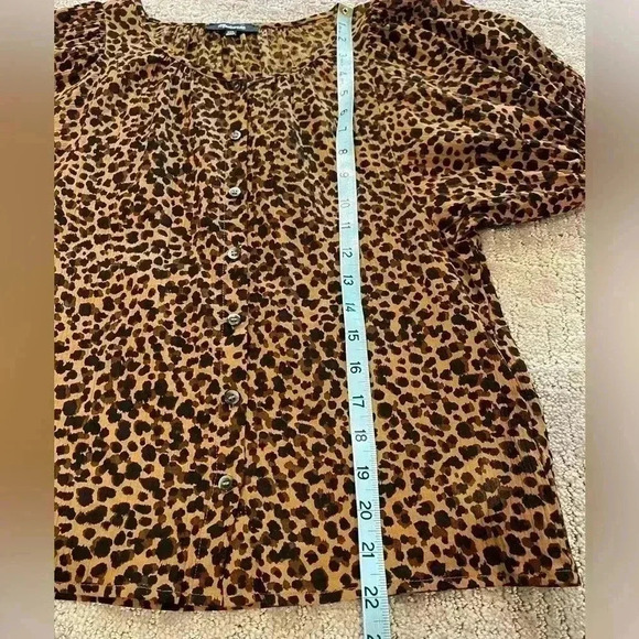 Madewell Leopard Print Button Down Puff Short Sleeve Blouse, Scoop Neck, Sz XXS - Picture 10 of 11
